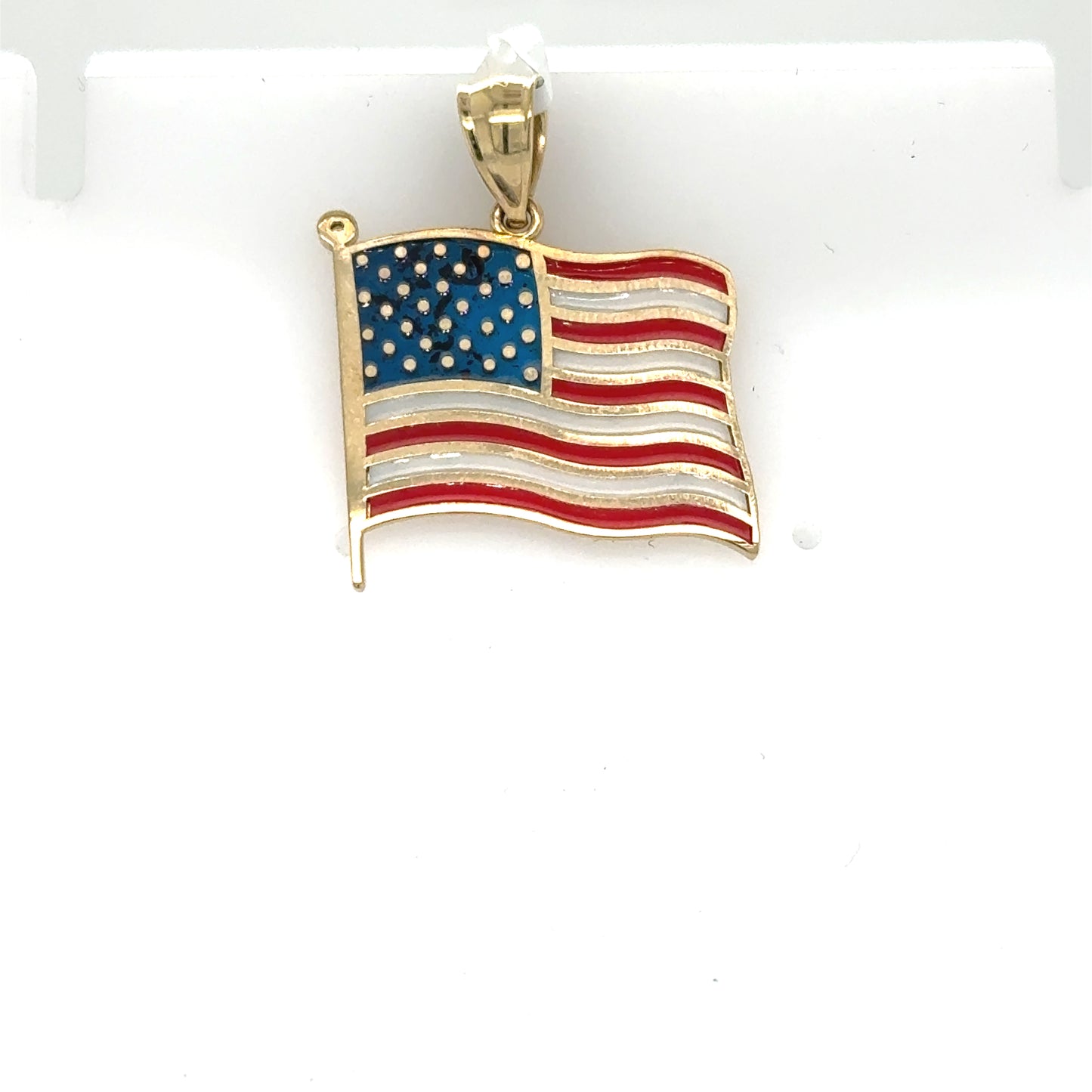 14K Yellow Gold Enamel American Flag Charm