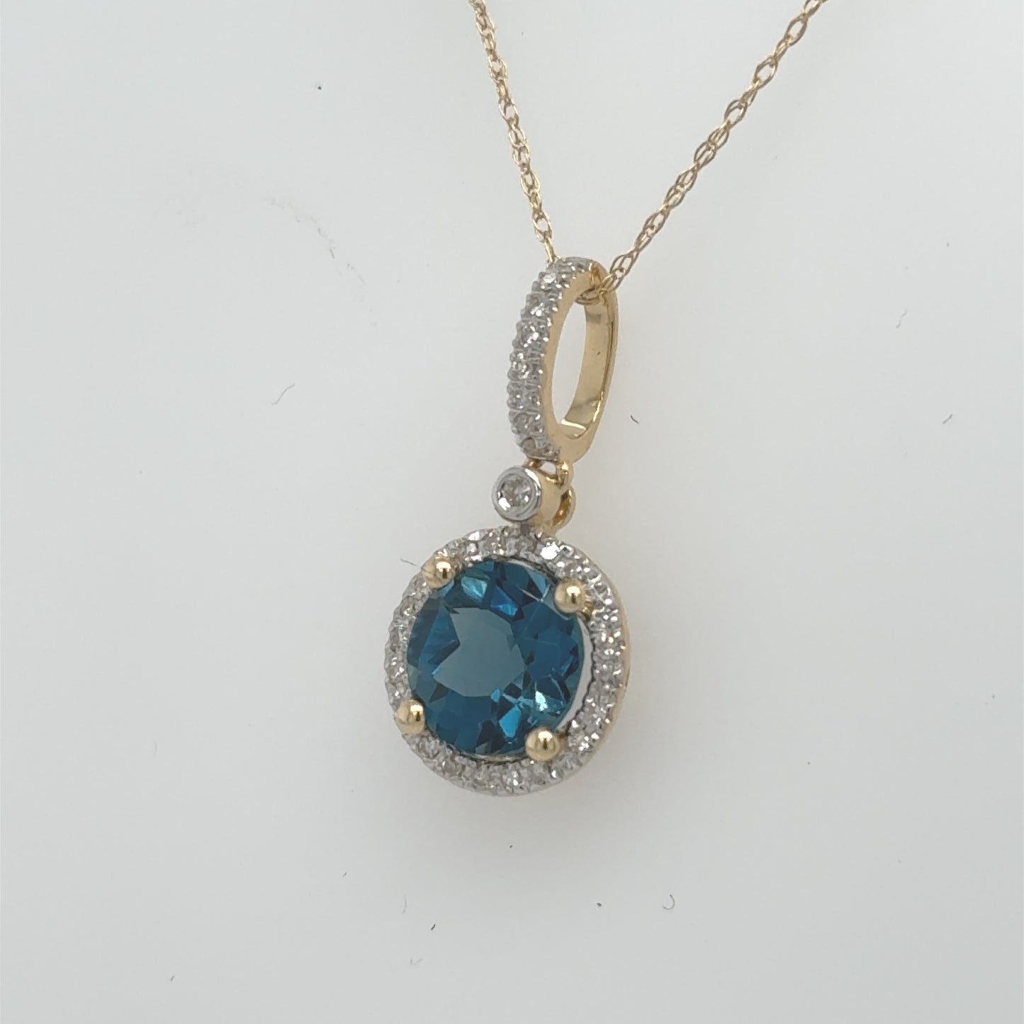 14K Yellow Gold London Blue Topaz & Diamond Pendant