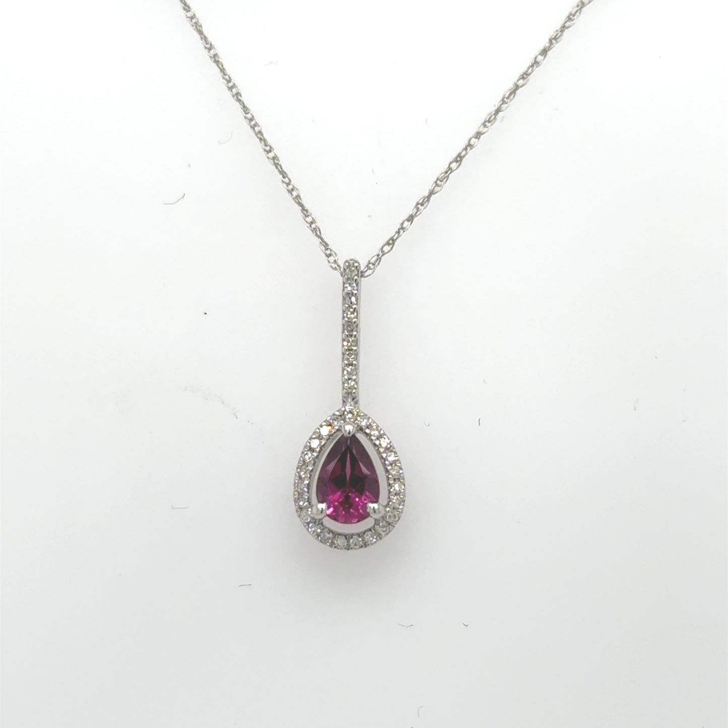 14K White Gold Rhodolite Garnet & Diamond Pendant