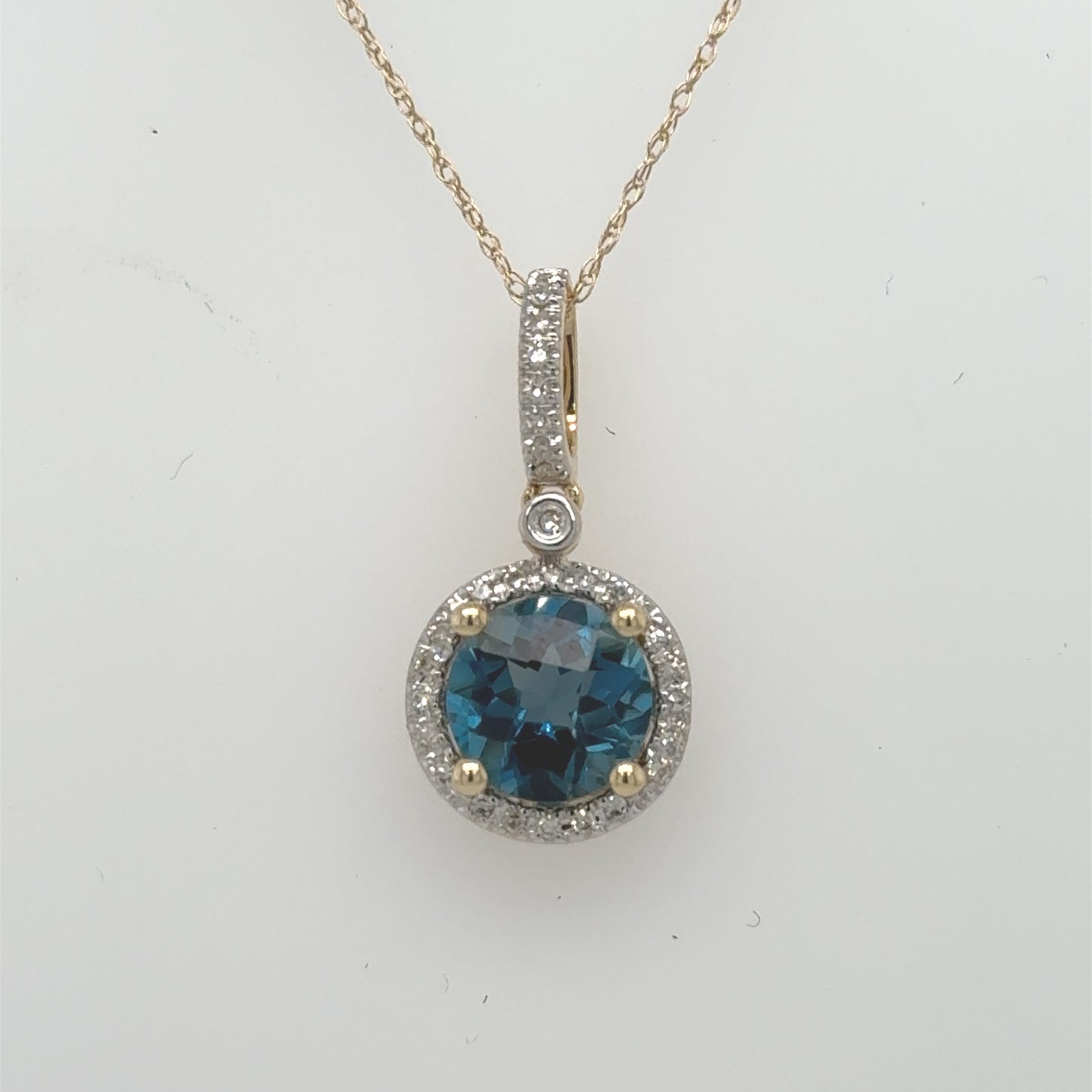 14K Yellow Gold London Blue Topaz & Diamond Pendant