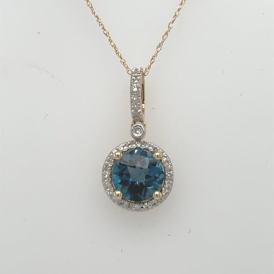 14K Yellow Gold London Blue Topaz & Diamond Pendant