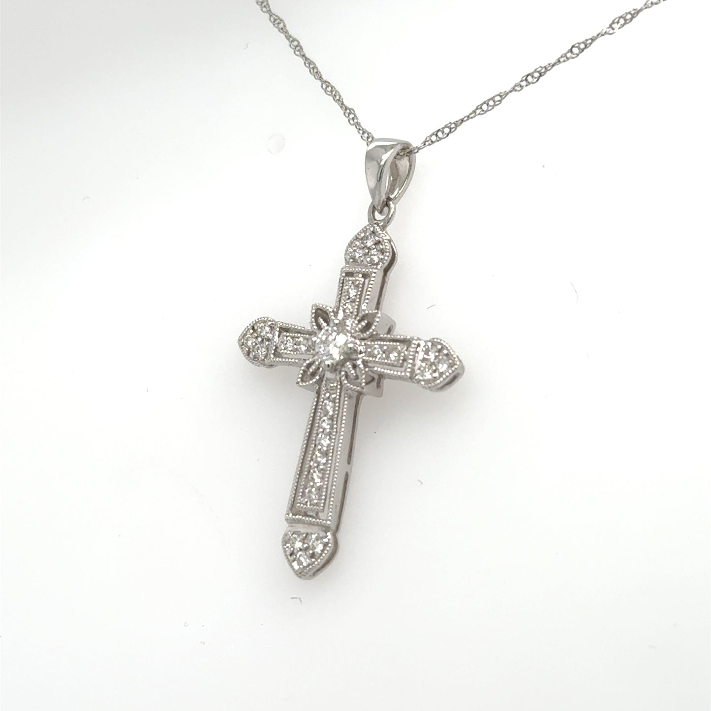 14K White Gold Diamond Cross Pendant