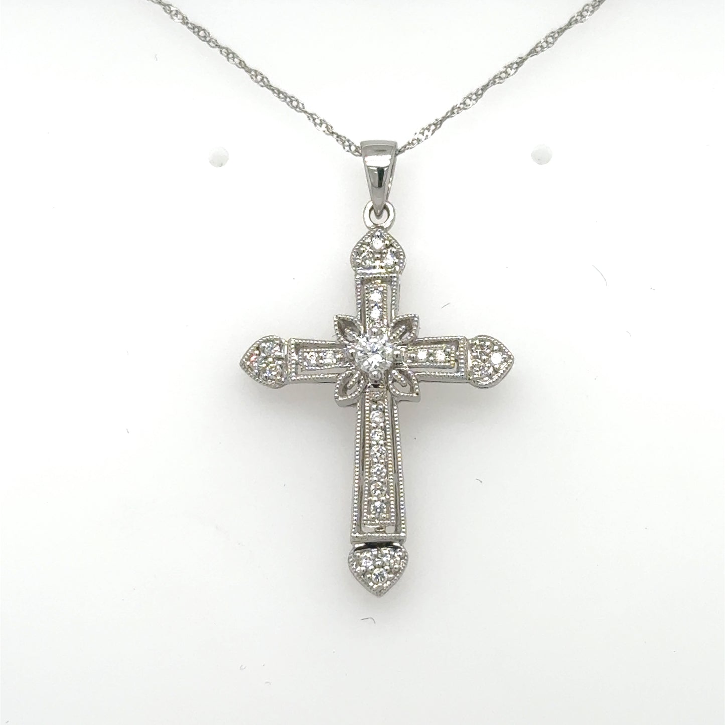 14K White Gold Diamond Cross Pendant