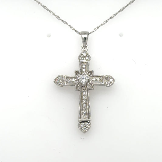 14K White Gold Diamond Cross Pendant