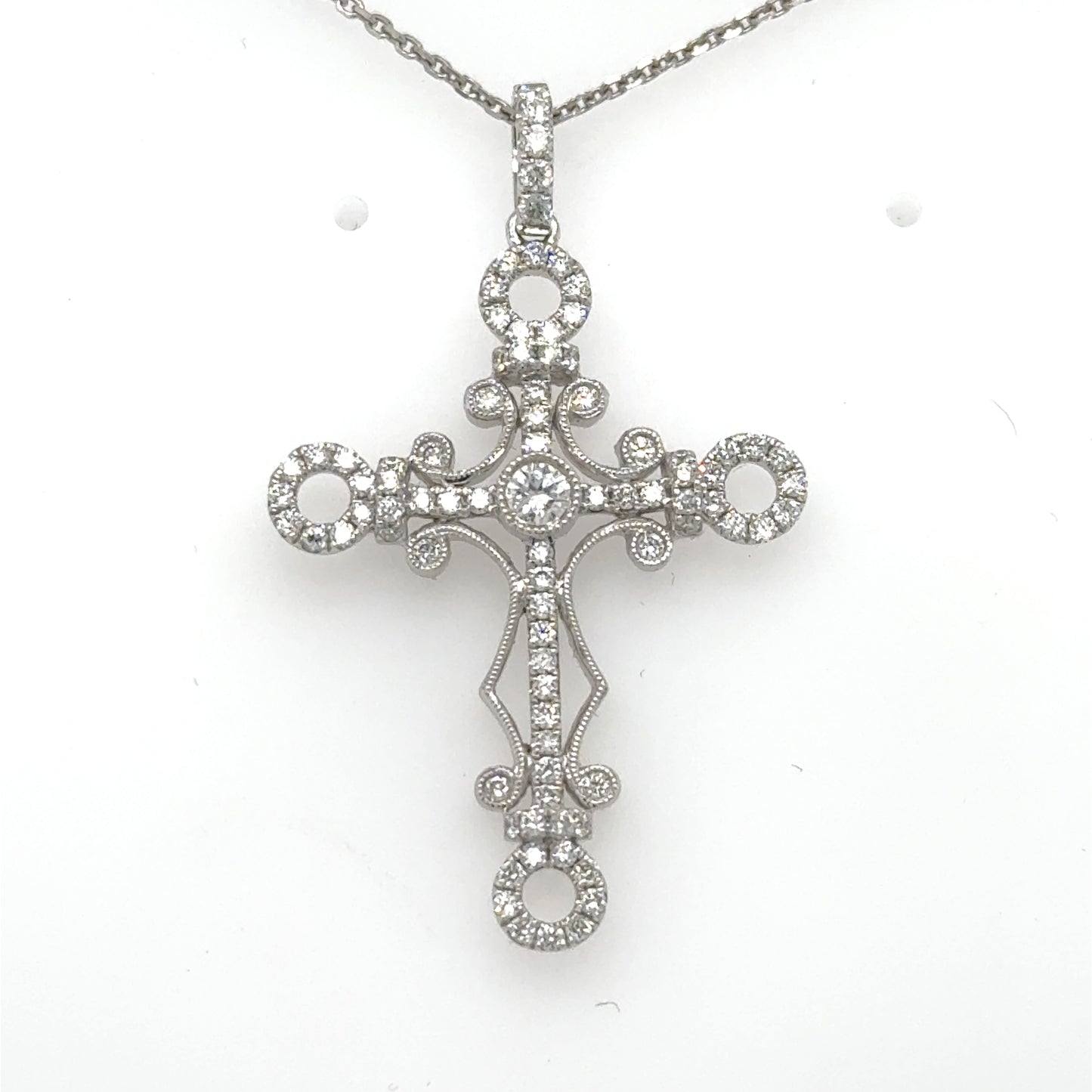 18K White Gold Fancy Diamond Cross Pendant