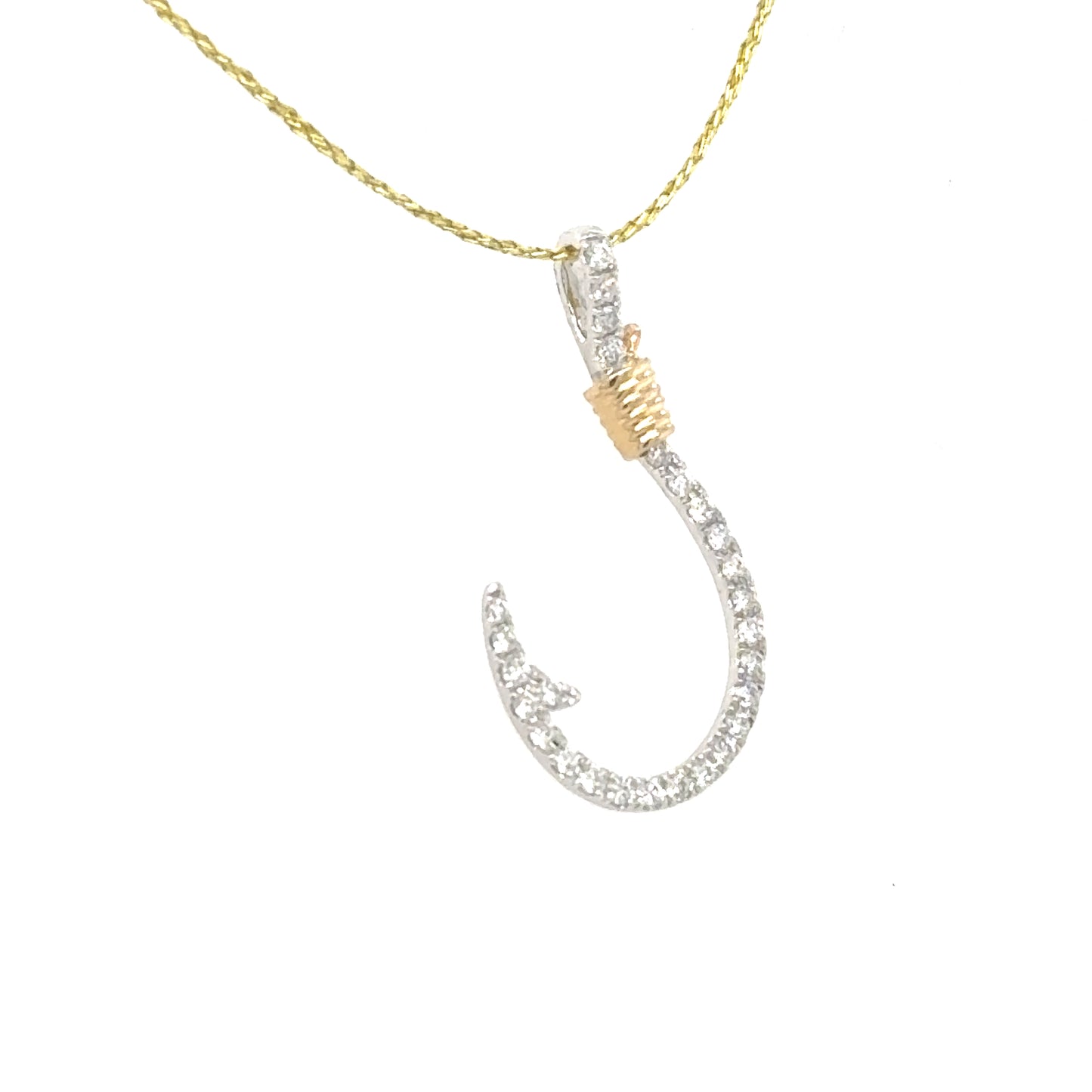 14K Yellow & White Small Gold Diamond Hook Pendant