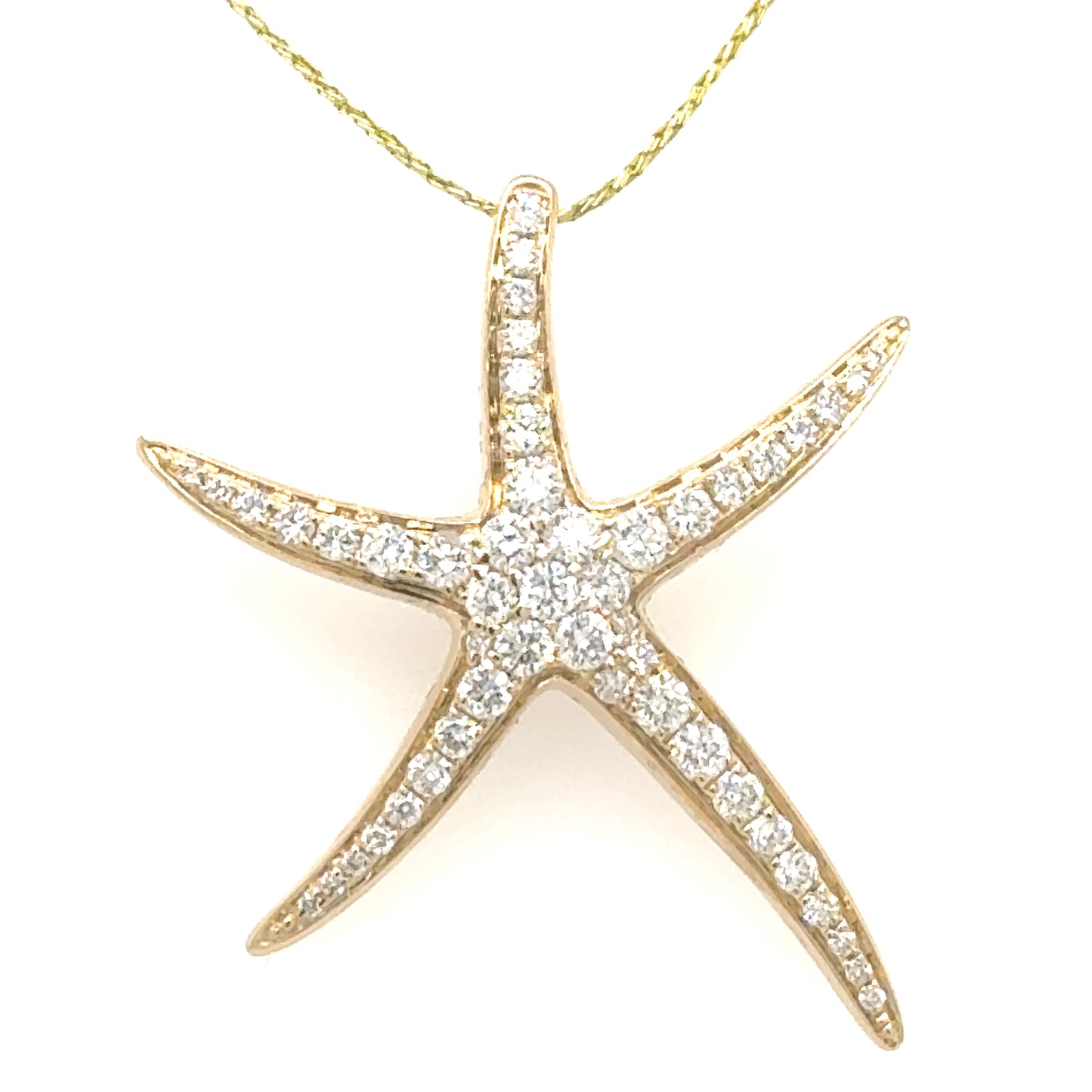 14K Medium Yellow Gold Diamond Starfish Pendant