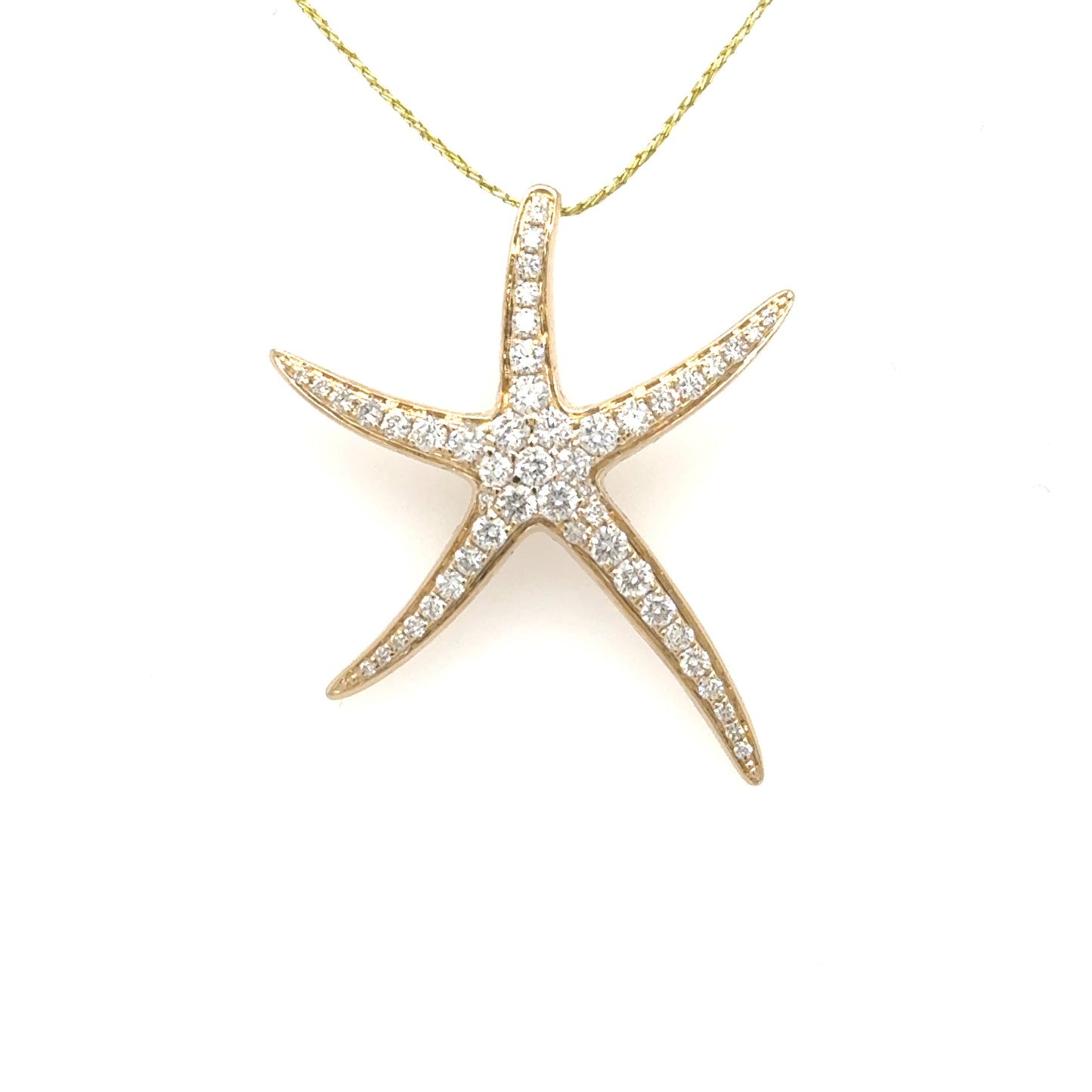 14K Medium Yellow Gold Diamond Starfish Pendant