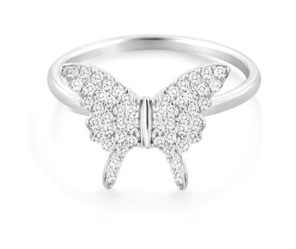 14K White Gold Diamond Butterfly Ring - 0.34ctw, Size 6.5