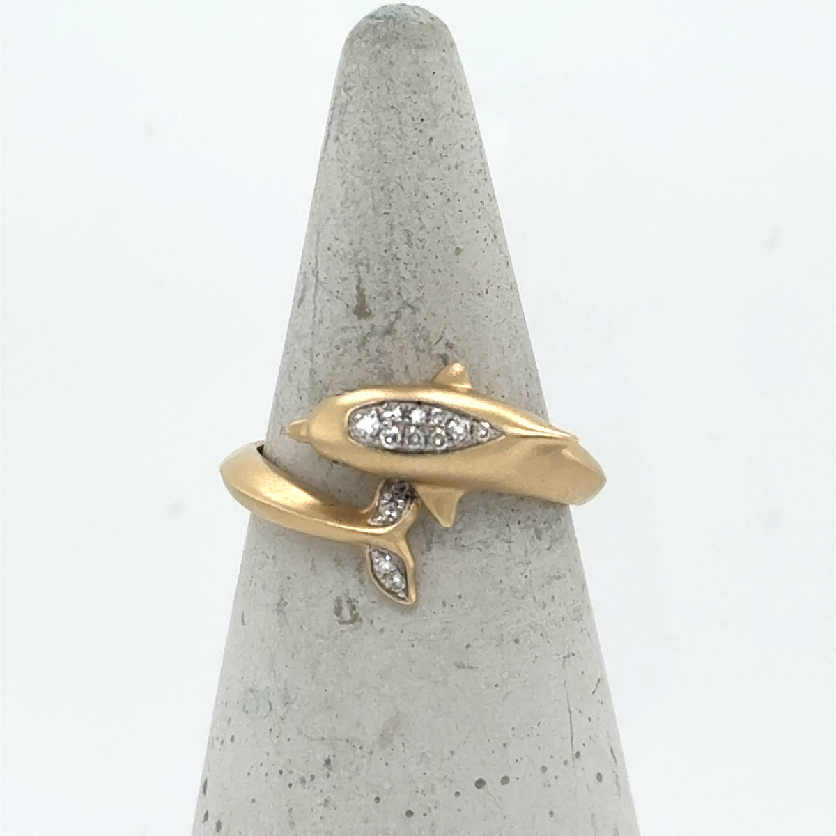 14K Yellow Gold Diamond Dolphin Ring - Size 6.5