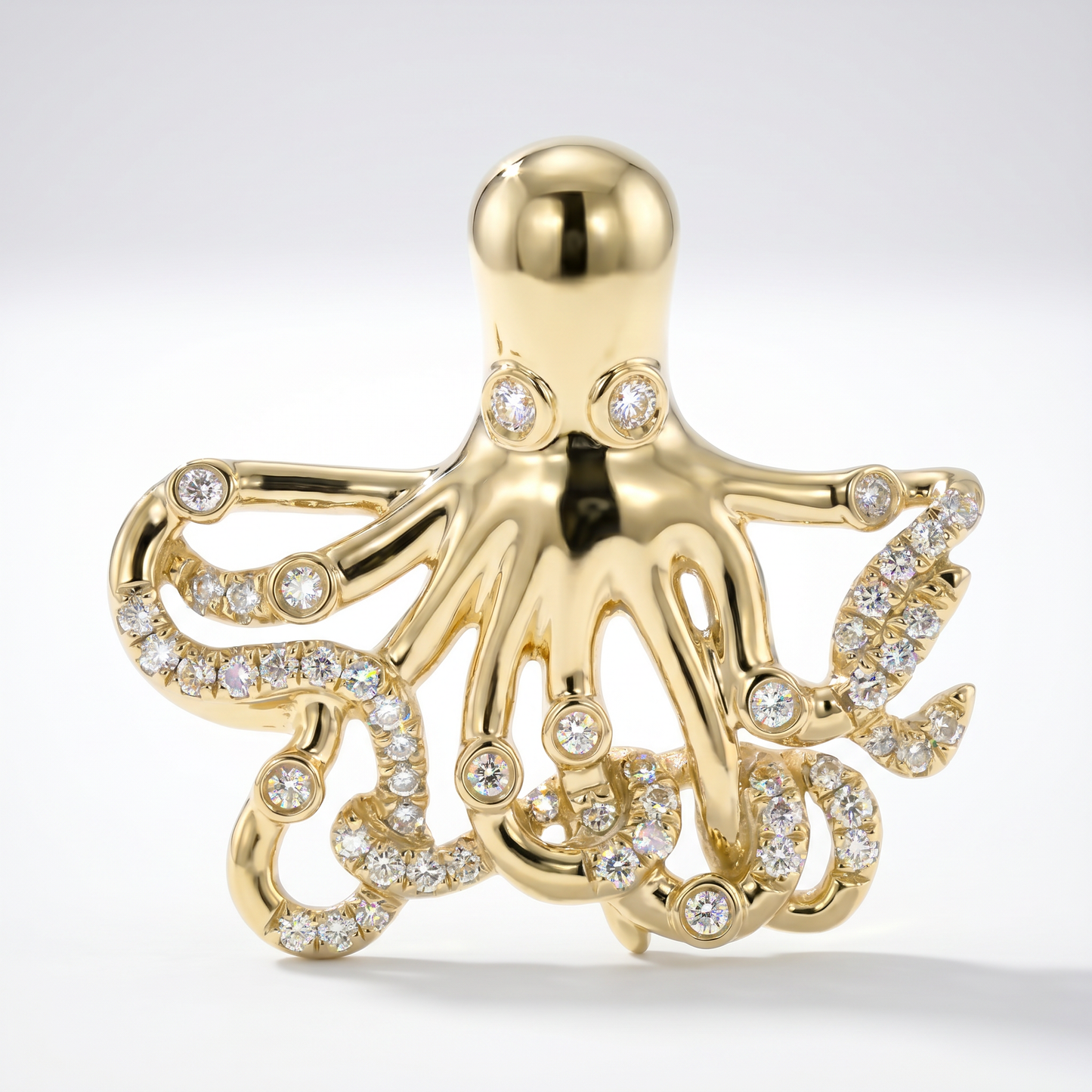 14K Yellow Gold Diamond Octopus Pendant 0.27ctw