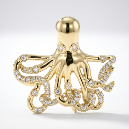 14K Yellow Gold Diamond Octopus Pendant 0.27ctw