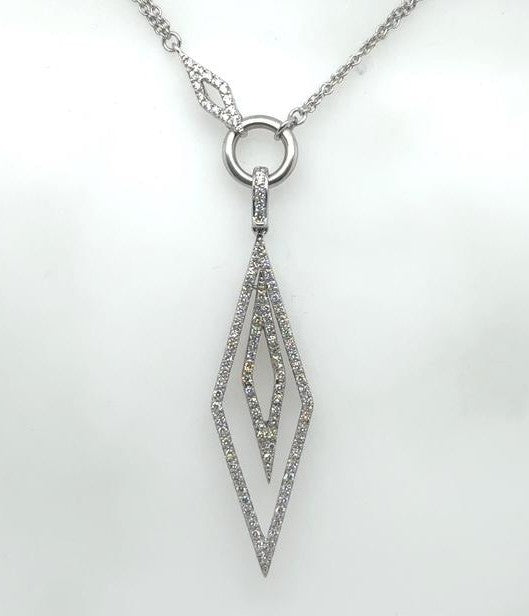 14K White Gold Art Deco Diamond Pendant - 1.0ctw Modern Luxury