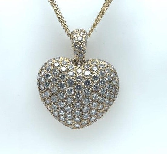14K Yellow Gold 5.16ctw Pave Diamond Heart Pendant Necklace
