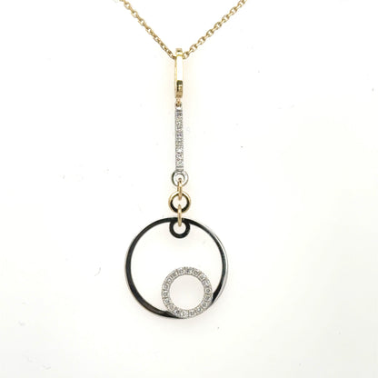 14K Two-Tone Diamond Drop Pendant with Adjustable Cable Chain