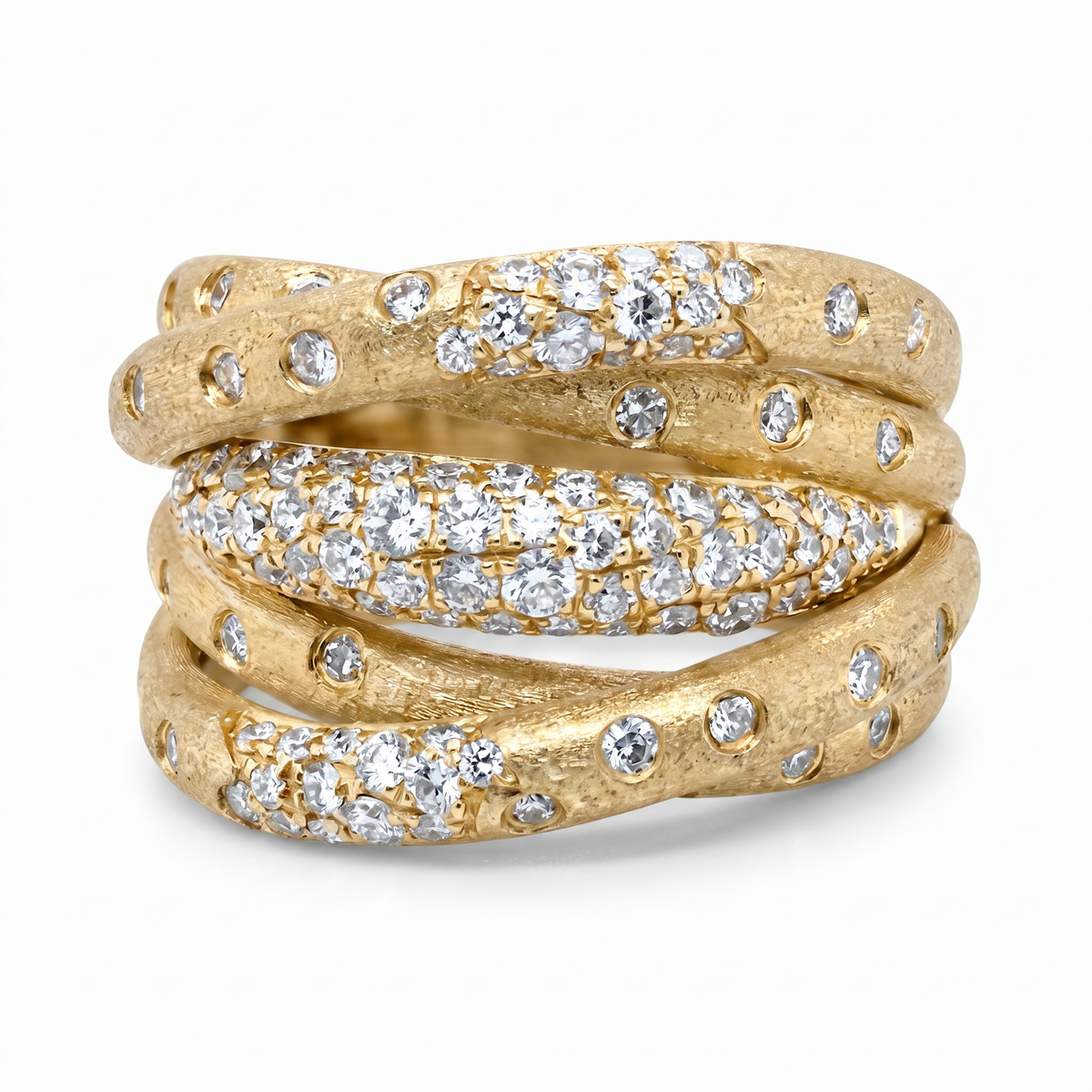 14K Yellow Gold 1.18ct Diamond Crossover Ring Size 6.5