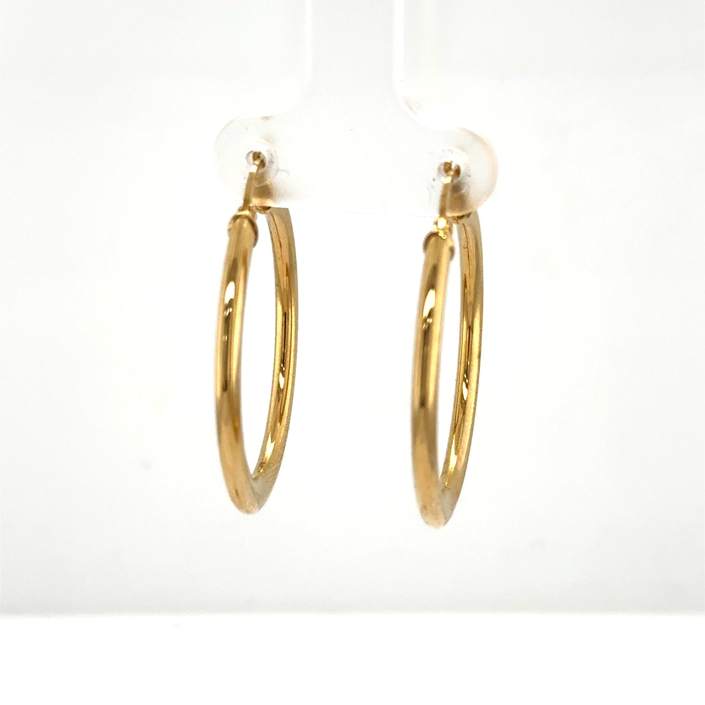 14K Yellow Gold Tube Hoop Earrings 30mm Pierced