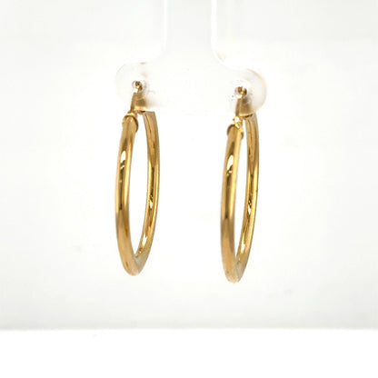 14K Yellow Gold Tube Hoop Earrings 30mm Pierced