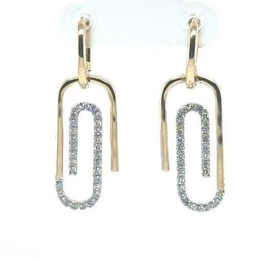 14K Yellow & White Gold Diamond Paperclip Huggie Earrings