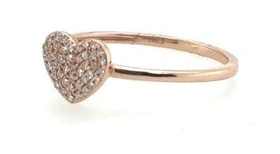 14K Rose Gold Petite Pave Diamond Heart Ring Size 6.5