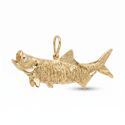 14K Yellow Gold Reversible Tarpon Charm Diamond & Ruby