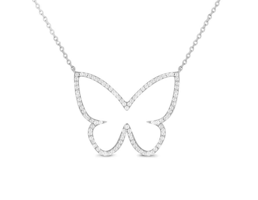 14K White Gold Diamond Butterfly Pendant - 0.35ctw Open Design