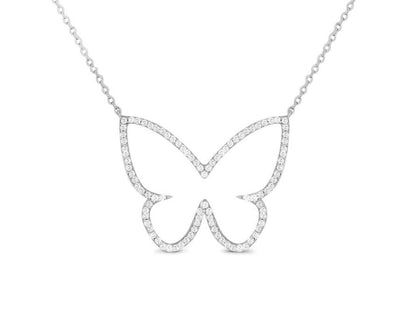 14K White Gold Diamond Butterfly Pendant - 0.35ctw Open Design