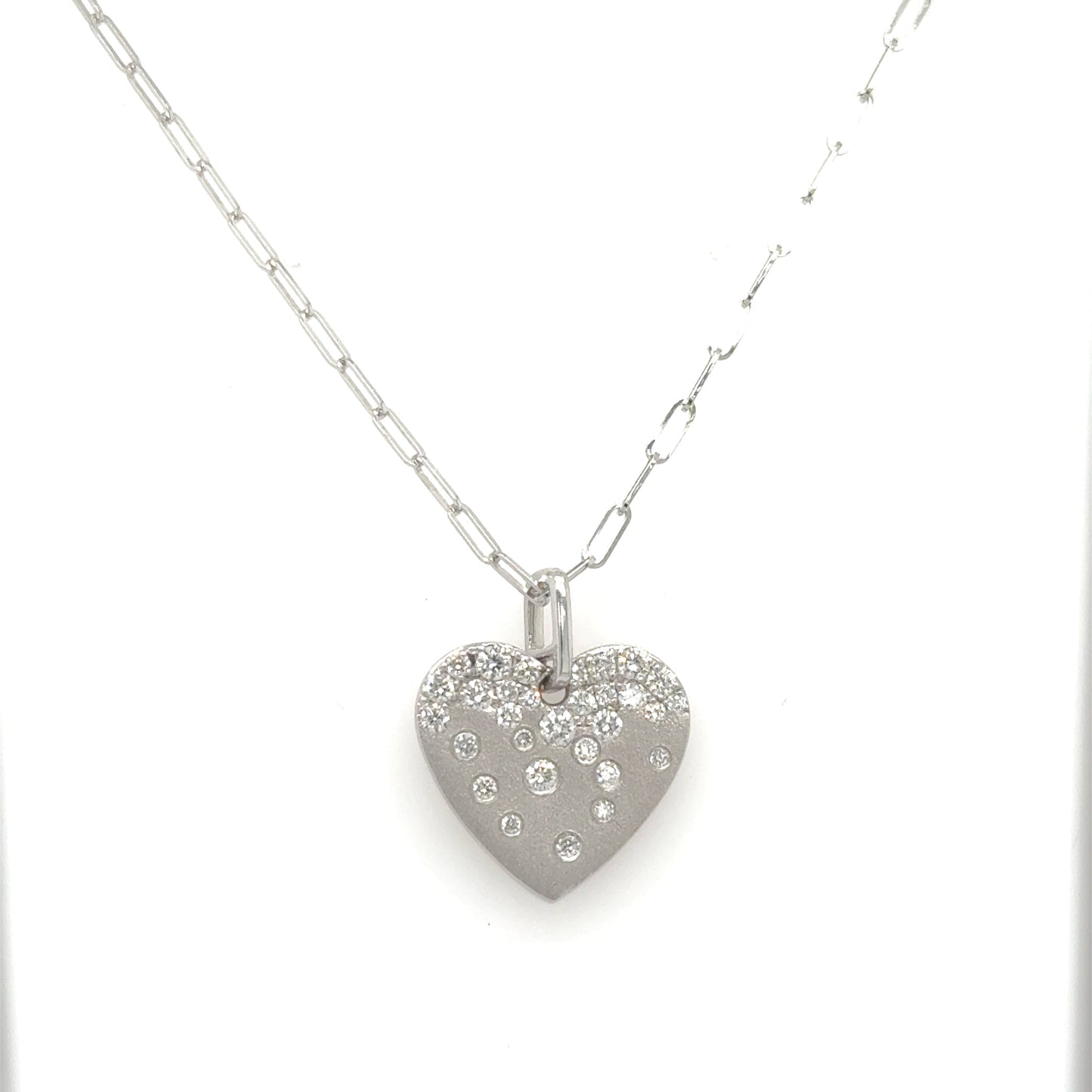 14K White Gold Diamond Confetti Heart Pendant with 18" Chain