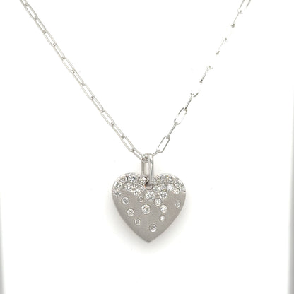 14K White Gold Diamond Confetti Heart Pendant with 18" Chain