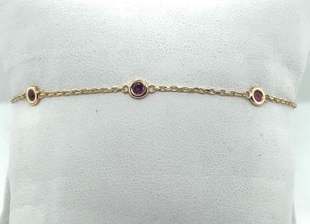14K Yellow Gold Ruby Bracelet - 0.61ctw Round Rubies, 7"
