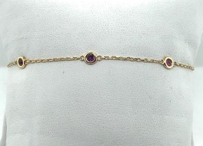 14K Yellow Gold Ruby Bracelet - 0.61ctw Round Rubies, 7"