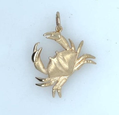 14K Yellow Gold Crab Charm - 20.5mm Brushed Finish