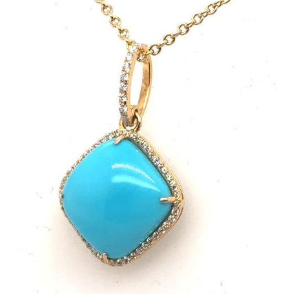 18K Yellow Gold Turquoise & Diamond Halo Pendant - 6.63ct