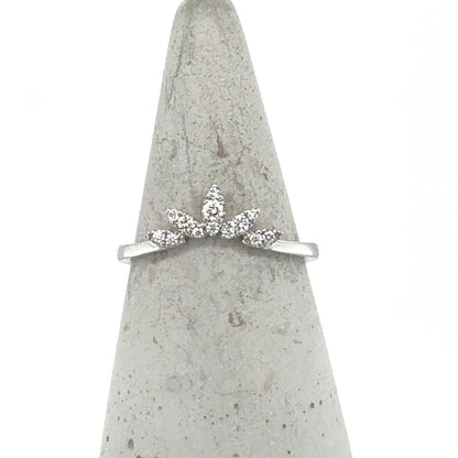 14K White Gold Diamond Crown Wedding Band Ring - Size 6.5