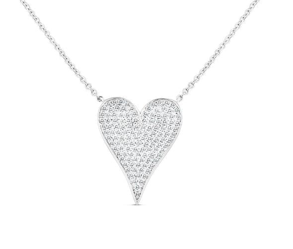 14K White Gold Diamond Heart Pendant with 18" Rolo Chain