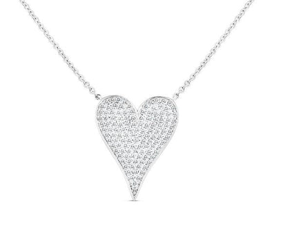 14K White Gold Diamond Heart Pendant with 18" Rolo Chain