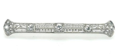 18K White Gold Art Deco Diamond Filigree Brooch 1.41ctw