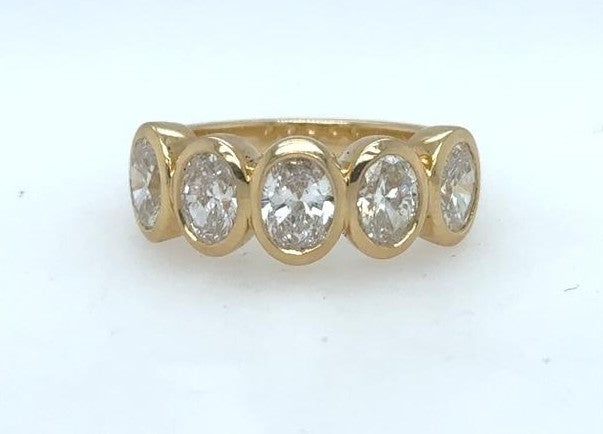 18K Yellow Gold Diamond Anniversary Band - 5 Oval Diamonds