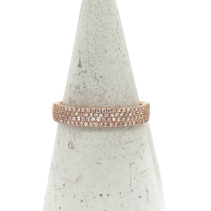 14K rose gold band with four rows of pave-set round diamonds.