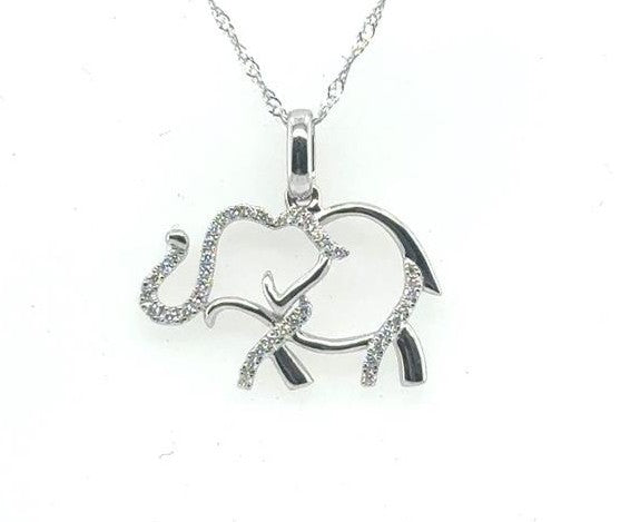 14K White Gold Diamond Elephant Pendant with 18" Chain