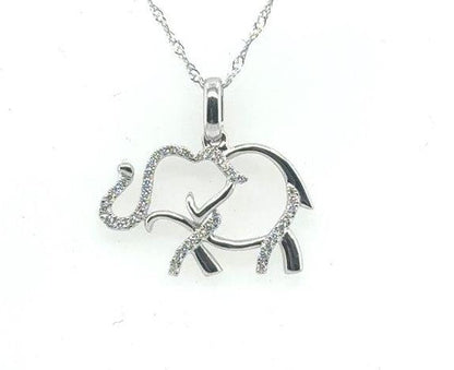 14K White Gold Diamond Elephant Pendant with 18" Chain