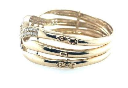 14K Yellow Gold Pave Diamond Heart Bangle Bracelet - 1.83ctw