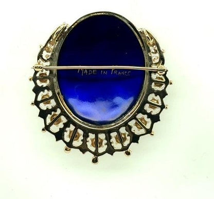 14K Yellow Gold French Hand Painted Cameo Brooch, Victorian Era