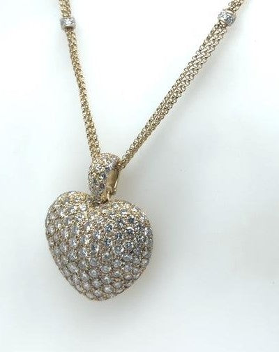 14K Yellow Gold 5.16ctw Pave Diamond Heart Pendant Necklace