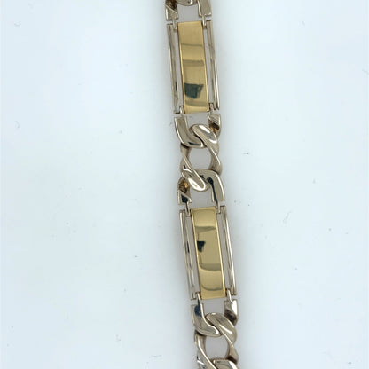 14K Yellow & White Gold Mens Fancy Link Bracelet 8.25" Box Clasp