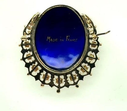 14K Yellow Gold French Hand Painted Cameo Brooch, Victorian Era