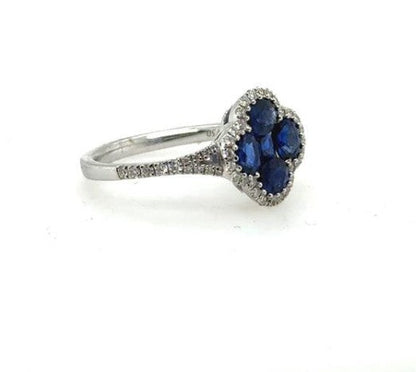14K White Gold Sapphire & Diamond Clover Ring for Women