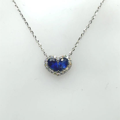14K White Gold Sapphire & Diamond Heart Pendant with Chain