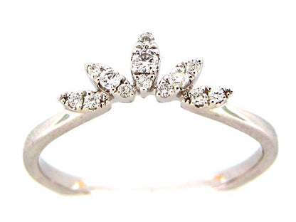 14K White Gold Diamond Crown Wedding Band Ring - Size 6.5