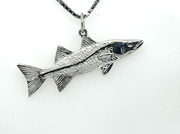 Sterling Silver Snook Pendant with Black Enamel Detail